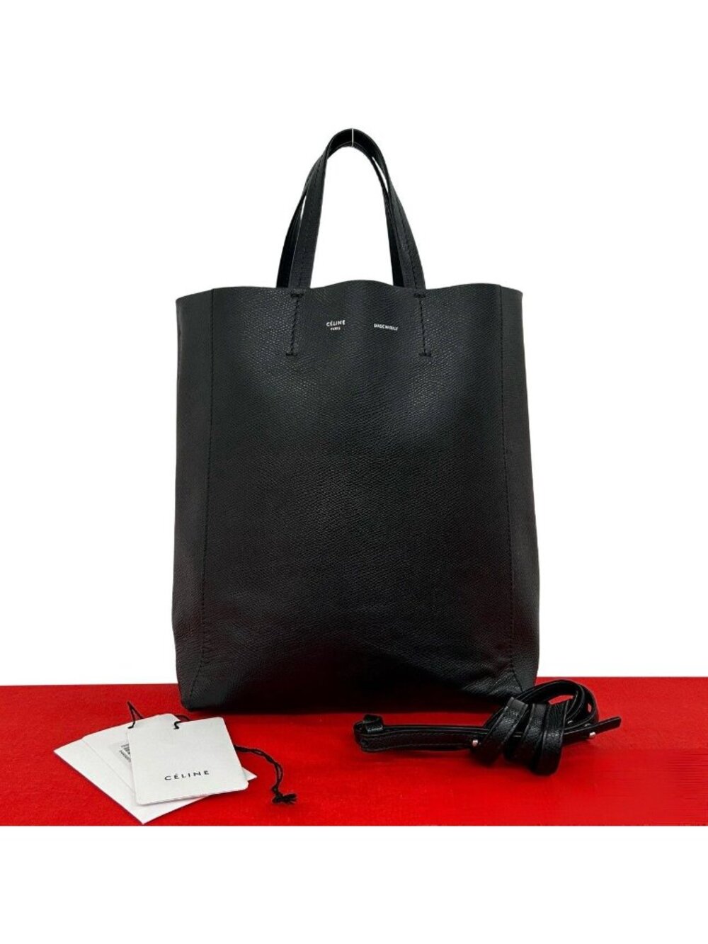 Celine Vertical Cabas Leather 2-Way Shoulder Bag Mini Tote Black